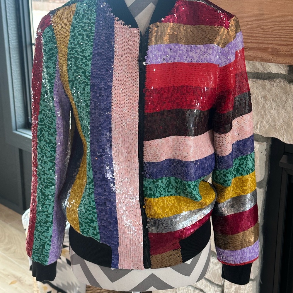 Alice + Olivia Women's Sequence Striped Multi Color Jacket Size Small - Picture 5 of 6